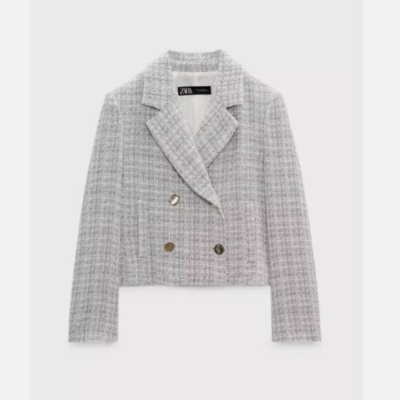 ZARA WOMEN NEW CROPPED TEXTURED BLAZER WEAVE TWEED - Picture 2 of 10